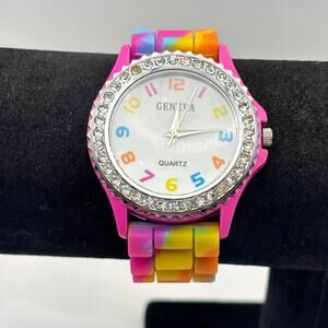 Pink & Blue Crystal Geneva Men's Watch